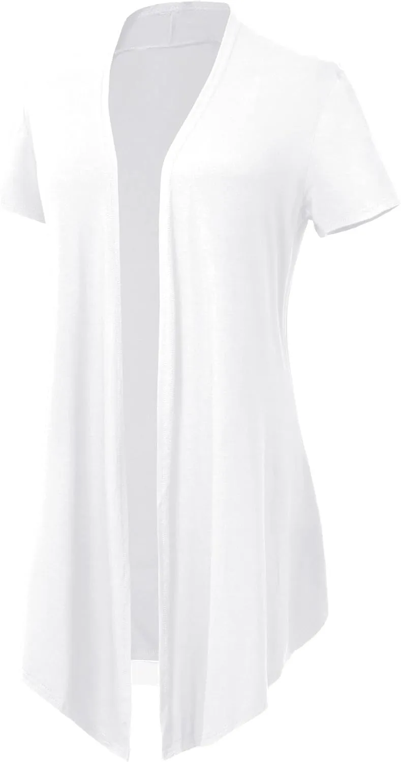 Women's Open Front Drape Cardigan Short Sleeves Solid Lightweight Cardigan