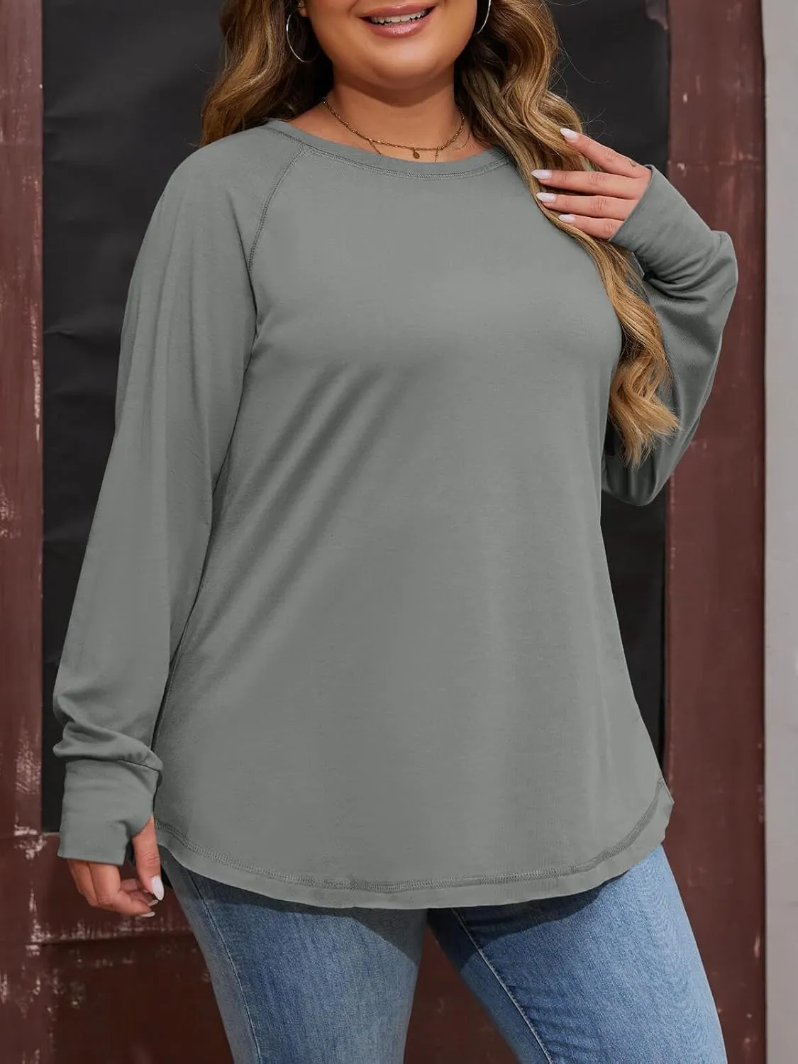 Women's Plus Size Long Sleeve Tunic Top Crew Neck Summer Oversized Fit Basic T Shirts Blouse