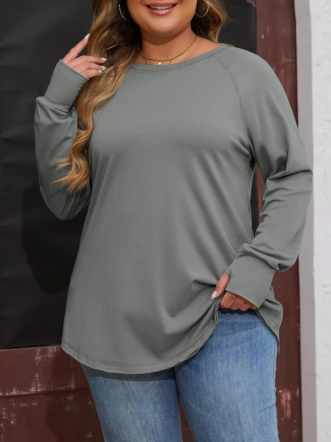 Women's Plus Size Long Sleeve Tunic Top Crew Neck Summer Oversized Fit Basic T Shirts Blouse
