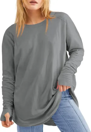 Women's Plus Size Long Sleeve Tunic Top Crew Neck Summer Oversized Fit Basic T Shirts Blouse