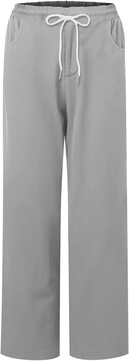Womens Roll Up Capri Pants Cotton Linen High Waisted Drawstring Pants with Pocket 2025 Summer Lounge Elastic Trousers