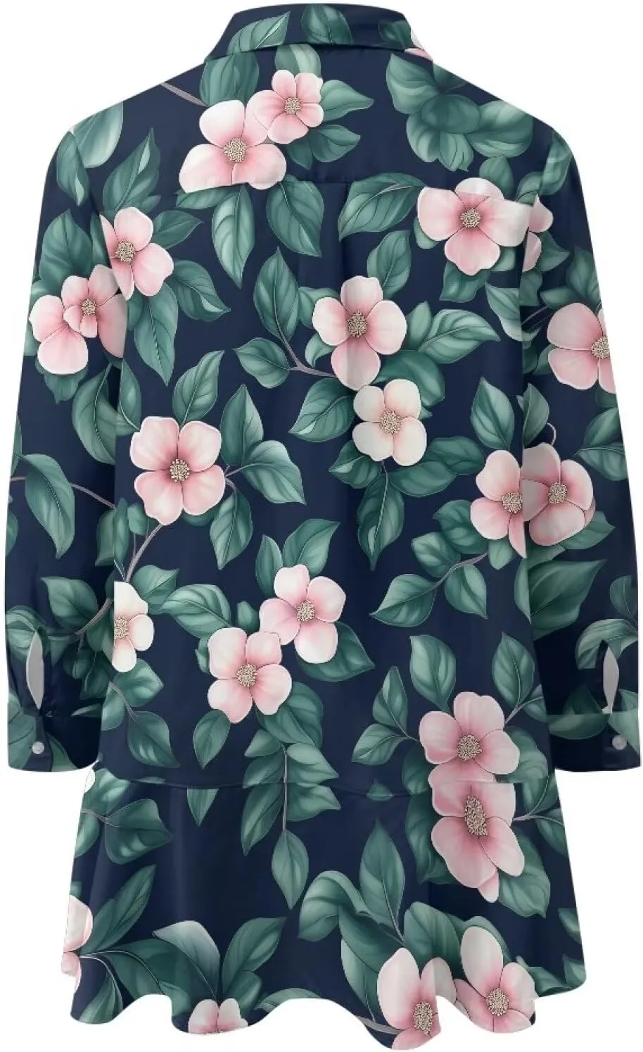 Women's Shirt Mini Dress Soft V-Neck Button Down Shift Mini Dress Casual Long Sleeve Ruffle Hem Flowy Dresses