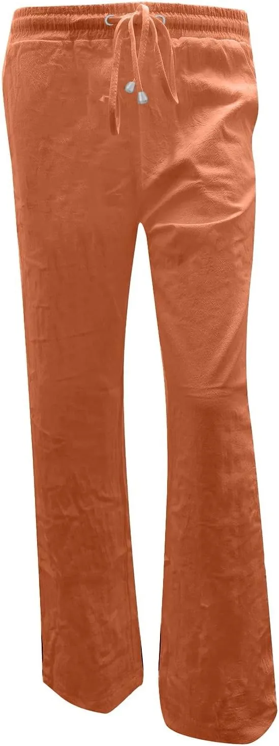 Women's Straight Solid Color Trousers Elastic Drawstring High Waist Casual Comfortable Pants for Daily Wear