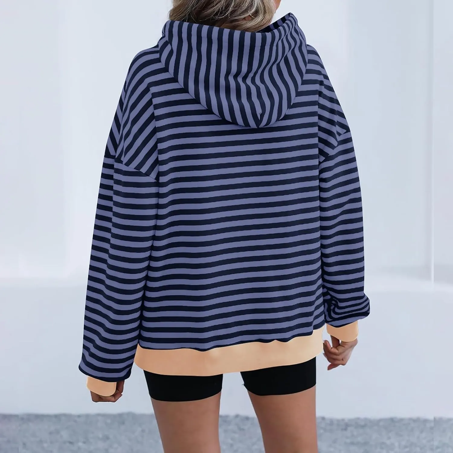 Womens Stripe Hoodies Oversized Sweatshirts Striped Color Block Drawstring Loose Pullover 2024 Fall Casual Hoodie Y2K