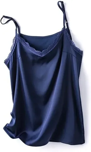 Women's Summer V-Neck Silk Camisole Sexy Lace Sleeveless Satin Vest Top