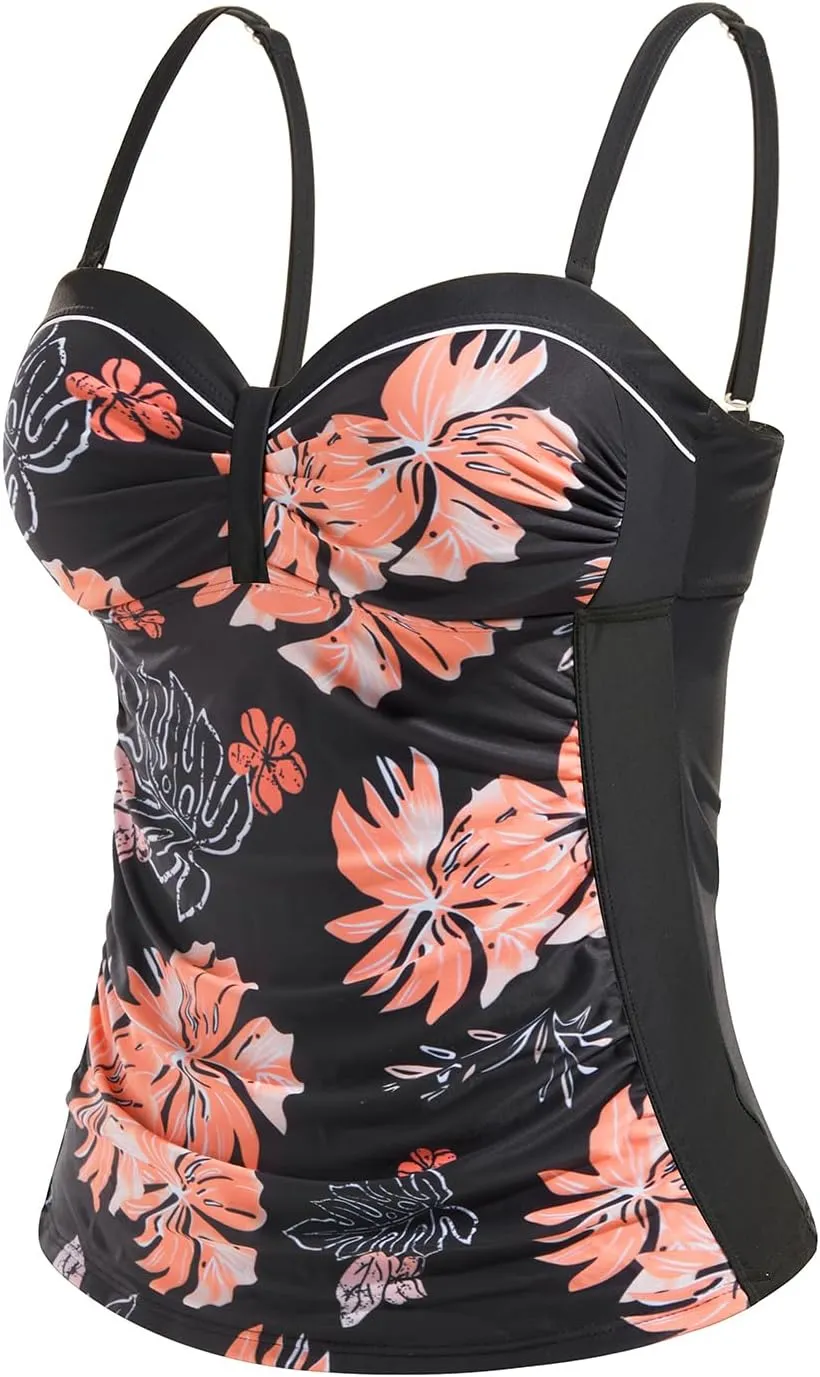Women's Underwire Tankini Top Only Tummy Control Swimsuit Top Push Up Bathing Suit Top No Bottom