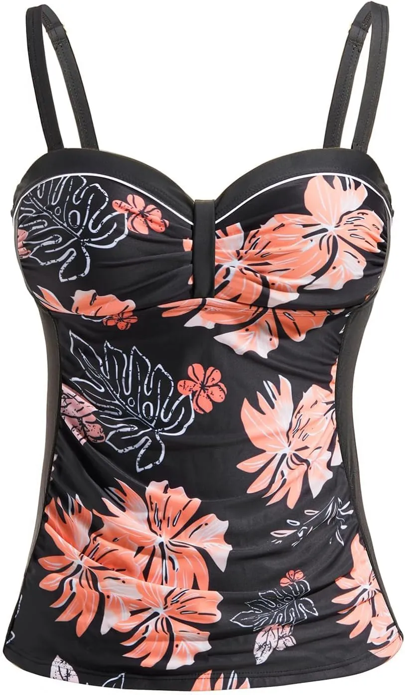 Women's Underwire Tankini Top Only Tummy Control Swimsuit Top Push Up Bathing Suit Top No Bottom