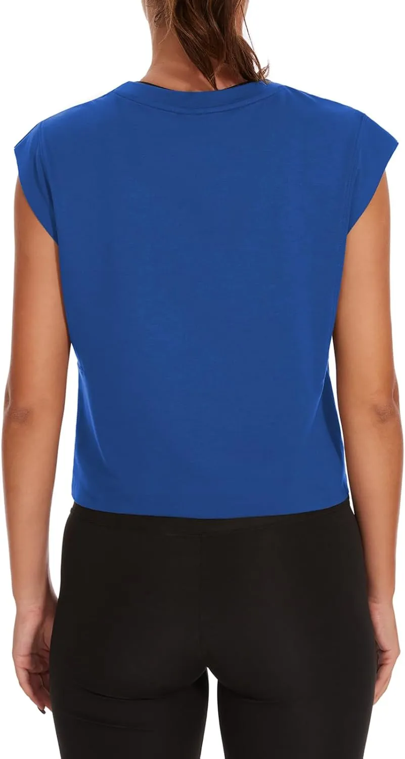 Womens Workout Crop Tank Tops Loose Sleeveless Summer T Shirts Oversize Active Yoga Gym Tee Y2k