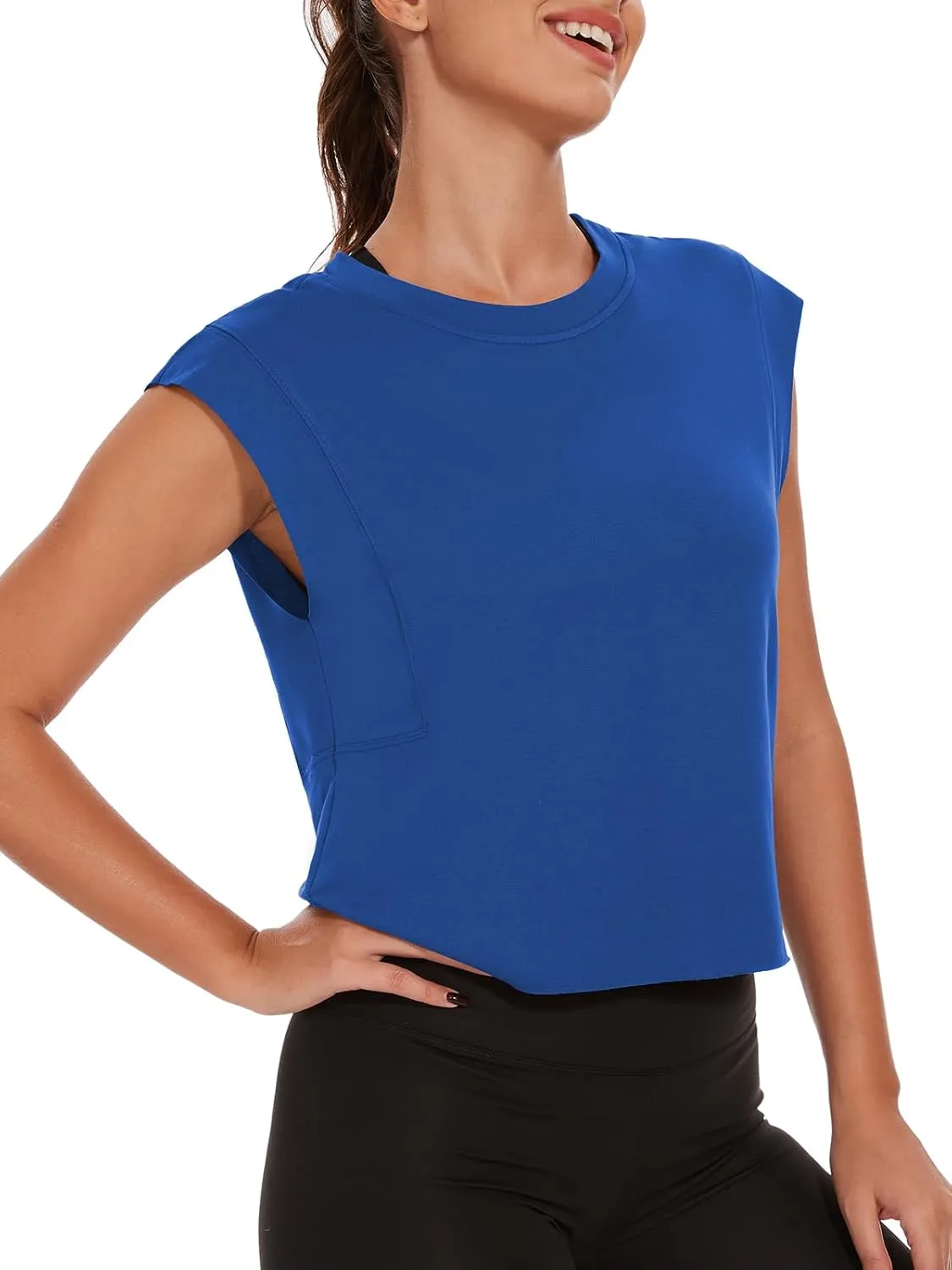 Womens Workout Crop Tank Tops Loose Sleeveless Summer T Shirts Oversize Active Yoga Gym Tee Y2k