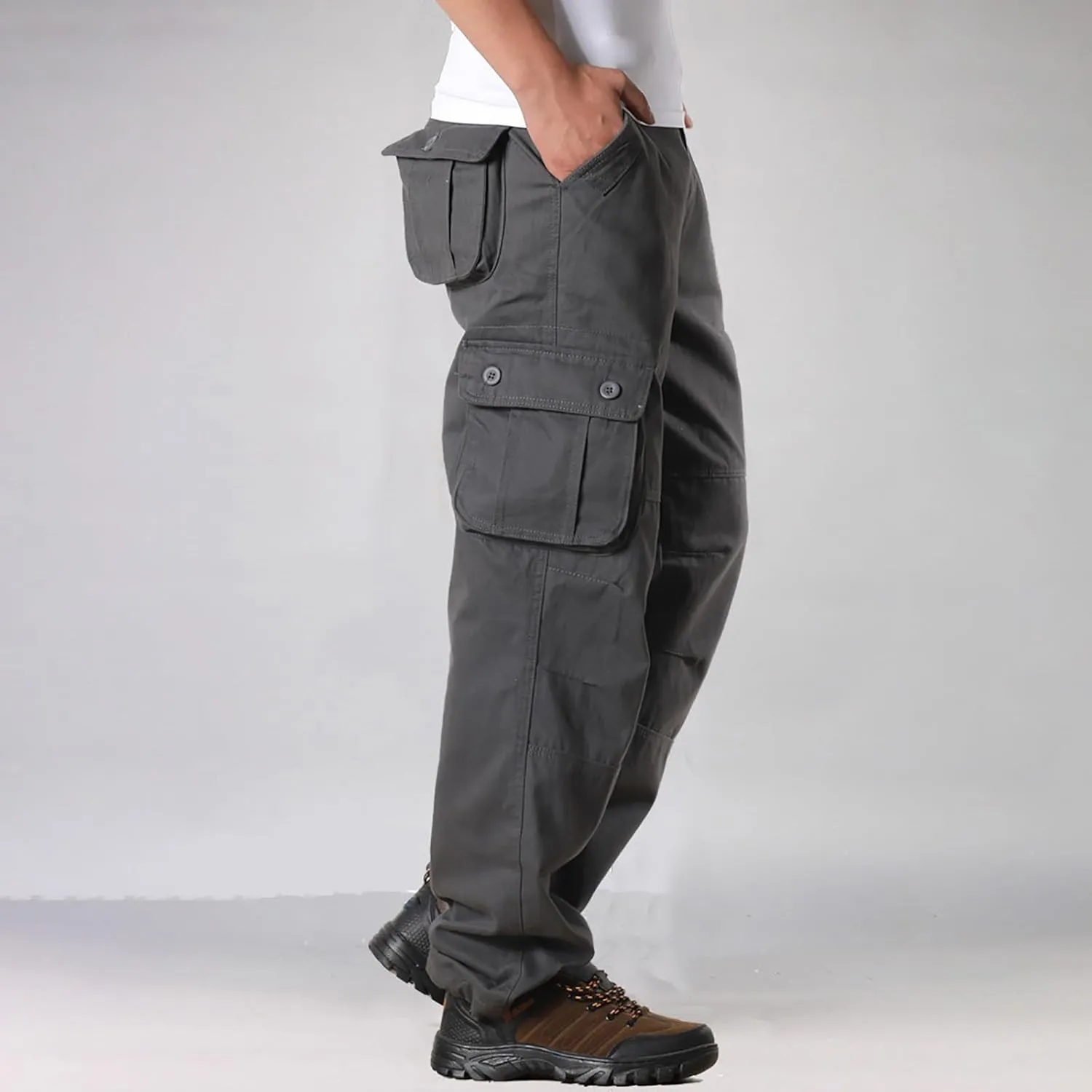 Work Pants for Men Big and Tall Casual Fleece Loose Open Bottom Athletic Pants Straight Leg Outdoor Hiking Pants