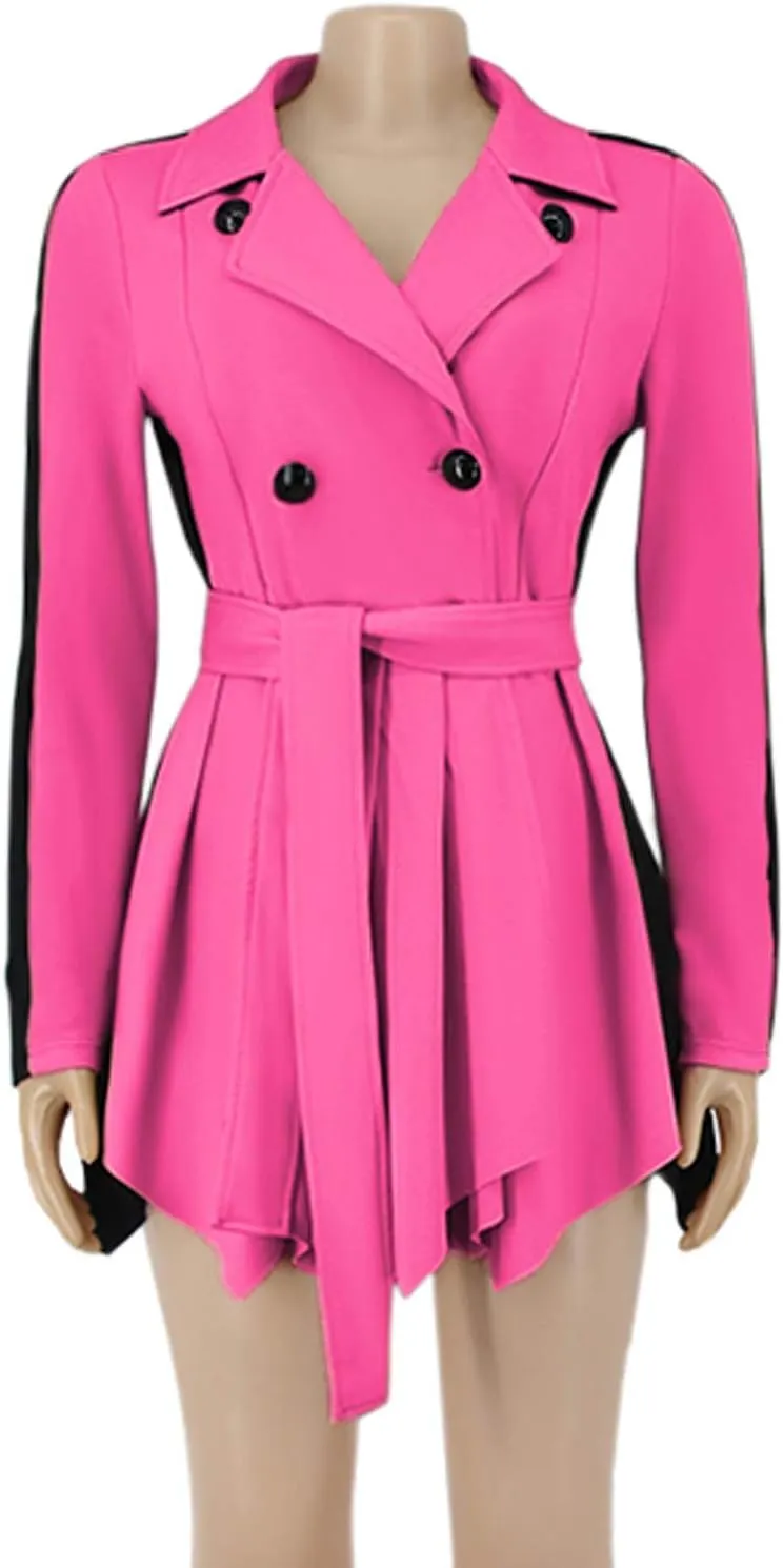 XUNRYAN Womens Sexy Blazer Mini Dress Two Tone Lapel V Neck Double-Breasted Peplum Jacket Belted Trench Coat Fall Outfit