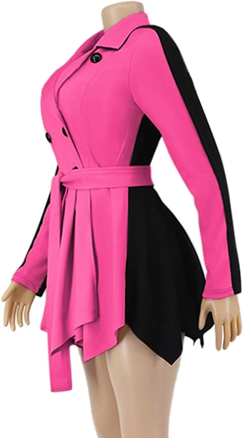 XUNRYAN Womens Sexy Blazer Mini Dress Two Tone Lapel V Neck Double-Breasted Peplum Jacket Belted Trench Coat Fall Outfit