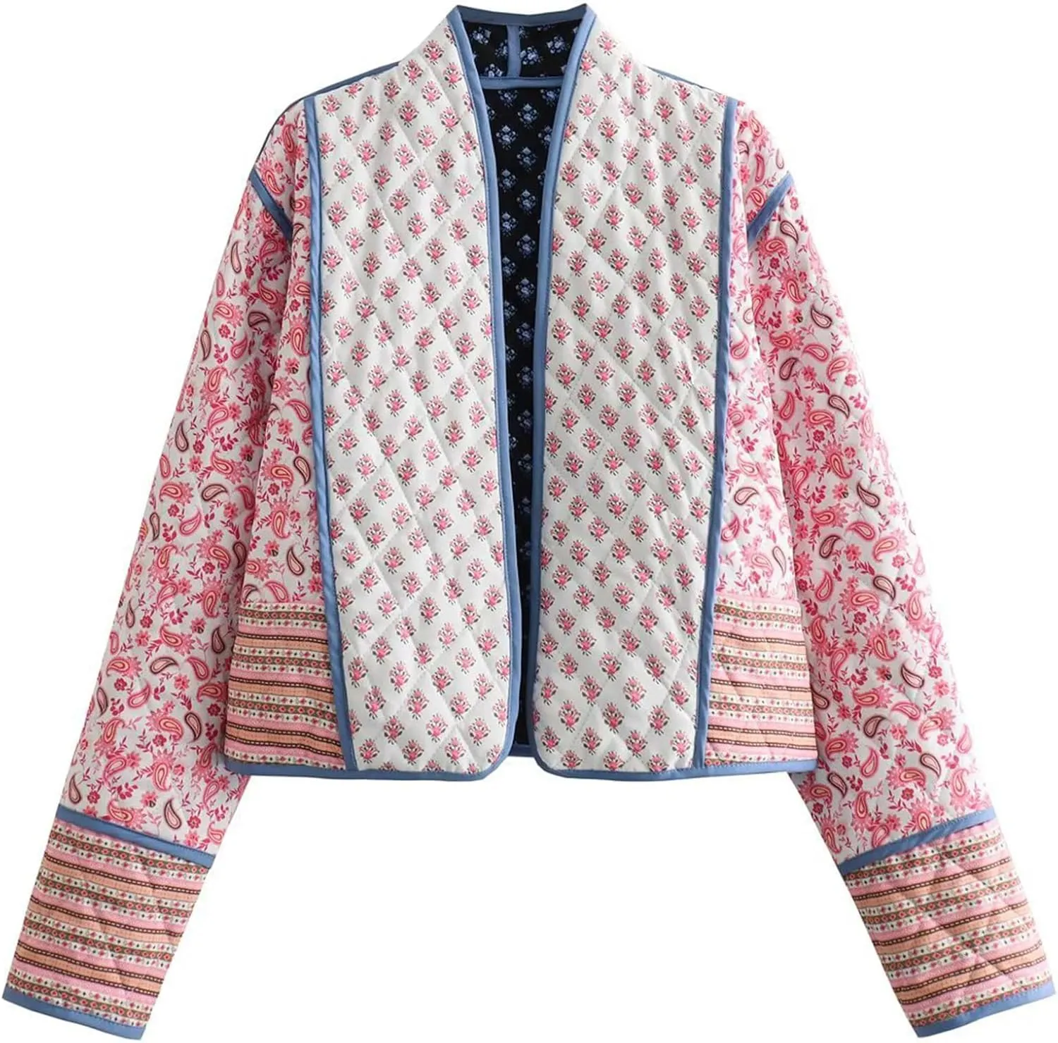 Yimoon Women's Quilted Jacket Lightweight Floral Print Cropped Puffer Coat Short Padded Open Front Winter Outwear
