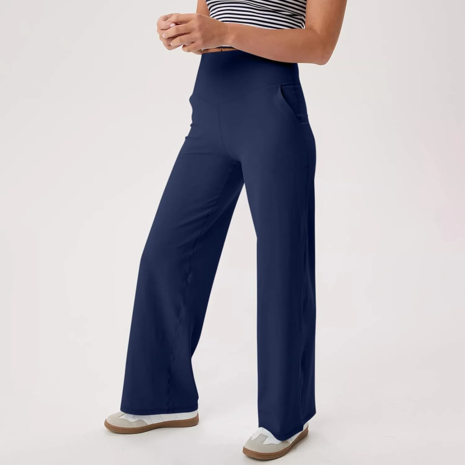 Yoga Pants Women Wide Leg Pants with Pockets Stretch High Waist Baggy Sweatpants Trendy Wide Leg Yoga Pants