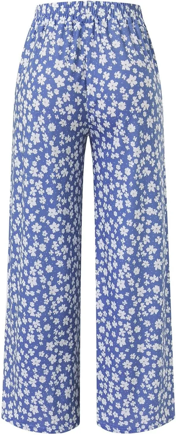 YOLAI Women's Floral Print Loose Pants Casual Lightweight Wide Leg Trousers Long Palazzo Pants