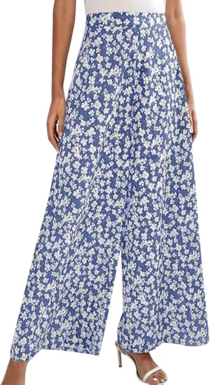 YOLAI Women's Floral Print Loose Pants Casual Lightweight Wide Leg Trousers Long Palazzo Pants