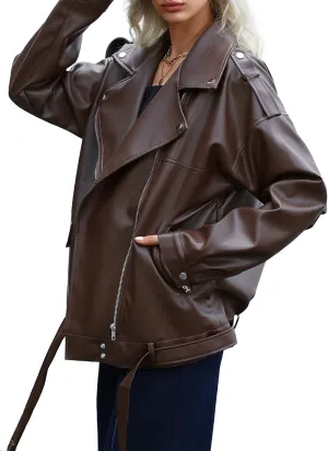 Zando Leather Jacket Women Oversized Motorcycle Biker Jacket Women Outfits Clothes for Women Bomber Jacket Faux Fall Fashion