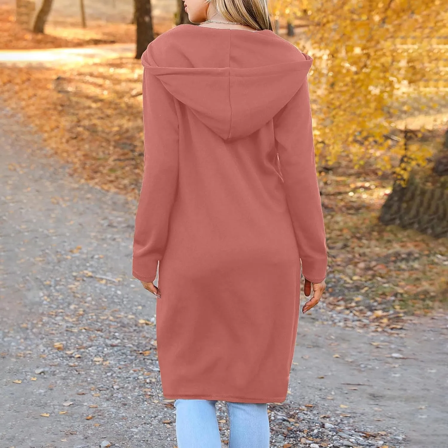 Zip Up Hoodies for Women Oversized Long Sleeve Sweatshirts Casual Fleece Hooded Coat Fall Long Jacket with Pockets